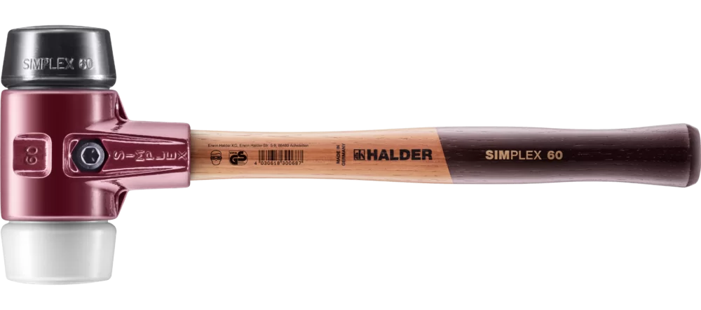 Halder Simplex soft-face mallet cast steel/wood handle Ø 60 Rubber Comp./Superplastic