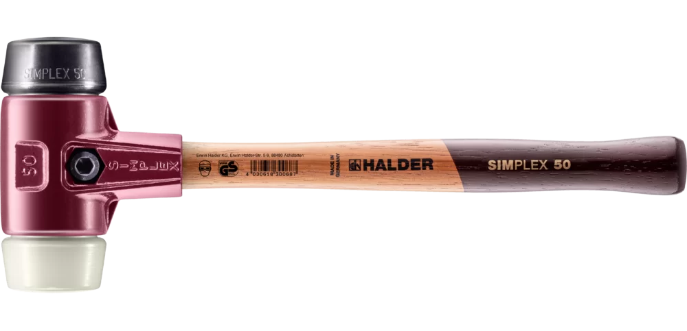 [HAL3028.050] Halder Simplex soft-face mallet cast steel/wood handle Ø 50 Rubber Comp./Nylon
