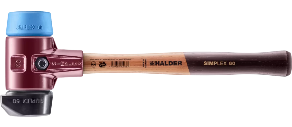 [HAL3012.260] Halder Simplex soft-face mallet cast steel/wood handle Ø 60 Rubber Comp. stand-up/TPE-soft