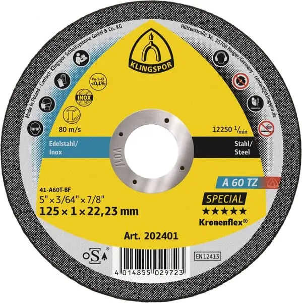 Klingspor A 60 TZ cutting-off wheels 125 x 1 x 22,23 mm flat