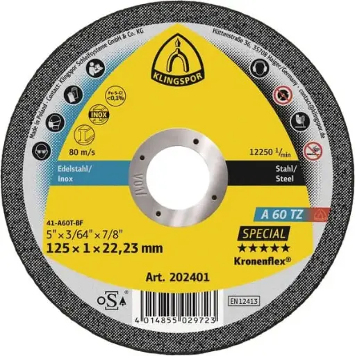 [310504] Klingspor A 60 TZ cutting-off wheels 125 x 1 x 22,23 mm flat